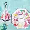 Umbrellas 2023 Children Double Layer Reverse Umbrella Cartoon Animal Sunscreen Handle Free Long For Boys Girls