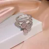 Cluster Ringe Ankunft Vintage Original Silber Farbe Gefüllt Hochzeit Für Frauen 3 Schicht Schmuck Luxus Zirkon Runde Karte Ring