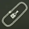Hip Hop hommes rappeur diamant pendentif collier brillant serrure tête pendentif carré zircon bijoux boîte de nuit accessoire pull clavicule chaîne cubaine 50 cm 1808