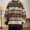 Men's Sweaters 1Pc Striped Sweater Contrast Color Men Thickened O-neck Retro Loose Fit Pullover For Autumn/winter