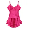 Vêtements de nuit pour femmes Ruffle Satin Pyjama Set Femmes Sling Top et Shorts Costumes Solide Couleur Strappy Sexy Night Wear 2023 Filles Rose Sweety Sleep