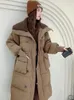 Trench da donna Cappotto invernale in pelliccia di agnello Piumino con risvolto largo Cappotto ispessito in anatra bianca medio lungo Parke ampio da donna