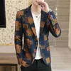 Ternos masculinos blazer masculino 2023 primavera e outono moda casual impresso lapela único botão fino hip-hop terno de mangas compridas