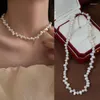 Gargantilla elegante para mujer, collar de perlas barrocas de arroz pequeño, declaración de boda, joyería de agua dulce Natural de lujo, minimalista