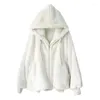 Manteau Long en peluche de laine d'agneau pour femme, veste ample à capuche en Faux Rex, blanche et décontractée, collection automne-hiver 2023