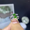 Bagues de cluster plus grande vente bijoux fins réel 925 argent plaqué or bague diopside taille émeraude gemme naturelle 4x6mm taille cadeau pour femme