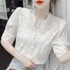 Мужские свитеры мода летняя женщина белая вышивка хлопковая блуза 2023 Стильные сладкие элегантные рубашки Hollow Out Tops Blusas с коротким рукавом