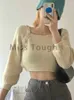 Frauen Blusen Beige Elegante Mode Gestrickte Tops Frauen Taste Koreanische Casual Party Weibliche Lange Hülse Designer Vintage Lose 2023