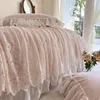 Yatak Seti Pamuk Fransız Prenses Seti 400TC Yıkanmış Romantik Dantel Ruffles Patchwork Nevresim Yatak Tabağı Yastık Kılıfı
