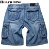 Herr jeans holyrising sommar jeans män oroliga jean fickor streetwear blixtlås jeans man kalvlängd blå denim byxor plus szie 30-46 230827