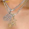 AZ Cursive lettres nom pendentif collier glacé Bling 5A cubique Zircon CZ argent couleur lettres charme HipHop bijoux 230826