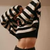 23ss new women's sweater women's autumn winter stripe short loose lazy style knitted sweater