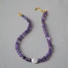 Choker LONDANY Necklace Fresh And Elegant Irregular Amethyst Real Stone Hand Beaded Baroque Freshwater Pearl Collar Chain