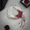 Chains Halloween Blood Pattern Pearl Necklace Fashion Multi-layer Imitation Tassel Short Gothic Party Jewelry Gift