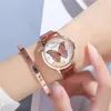 Нарученные часы модные женщины Quartz Watch Luxury Double остекление хрустальная бабочка Womenwatches изысканный кожаный ремешок с мадами