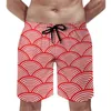 Men's Shorts Summer Board Red Seigaiha Sports Surf Japanese Waves Printed Short Pants Vintage Fast Dry Swim Trunks Plus Size 3XL