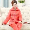 Vêtements de nuit pour femmes Femme Corail Velours Matelassé Pyjamas Ensembles Épais 3 Couches Pyjamas Automne Hiver Femmes Coton Pyjama Manches Longues Home Wear