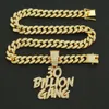 Collana con ciondolo con diamanti Hip Hop Rapper lucido 30 BILLION GANG ciondolo con lettera micro-inserzione in zirconi gioielli accessorio night club Maglione clavicola catena cubana 1782