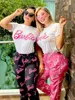 J2901 European American Women's Two Piece Pants autumn new fashion cute Barbie printed ladies suit