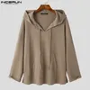 Felpe con cappuccio da uomo Felpe da uomo Tinta unita con cappuccio scollo a V Tasche a maniche lunghe Casual Streetwear Pullover larghi e sottili S5XL INCERUN 230826