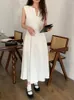 Casual Dresses Korejpaa Simple Solid Women Dress Elegant Sleeveless V Neck White Korean Fashion High midja Midi Vestidos Summer