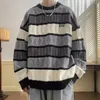 Männer Pullover 1 stück Gestreiften Pullover Kontrast Farbe Männer Verdickt Oansatz Retro Lose Fit Pullover Für Herbst/Winter