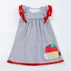 Família combinando roupas girlymax de volta à escola verão bebê meninas irmã boutique roupas pontos pom pom maçã bordado vestido shorts conjunto 230826