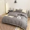 Ensembles de literie pur coton couleur unie trois pièces ensemble quatre housse de couette avec drap de lit oreiller gris mandarine