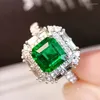 Cluster Rings 18K White Gold Emerald And Diamond Ring Women Wedding Band Engagement Natural Gemstone Party Luxury Jewelry For Female