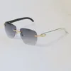 Wholesale Selling Classics Rimless Rimless Original White inside Black Buffalo horn Sunglasses Women Men 18K Gold UV400 Lens Sun Glasses Male and Female Frame