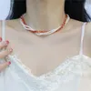 Choker Fashion Charm Orange Natural Stone&Glass Pearl Multilayer Necklace