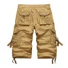 Herrbyxor sommarlast shorts män bomull casual utomhus militär multi-pocket mode kalvlängd plus storlek