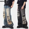 Męskie dżinsy Reddachic Retro Y2K Mężczyźni workowate dżinsy Rozmiar Rozbite otwory szerokie nogi dżinsowe Bielone swobodne luźne spodnie Hip-Hop Streetwear 230827