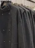 Kvinnors ullblandningar förtjockas ull långa kappa kvinnor vintage outwear turn-down blandning jacka damer grå elegant raglan ärmdräkt höst vinter 230827