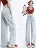 Jeans da donna Deeptown Y2k Estetico Blu Wide Lge Jean Pantaloni denim oversize stile coreano Kpop Harajuku Pantaloni streetwear con design a cintura 230826