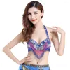 Stage Wear Women Belly Dnace Costume Halter V-Neck Sequin Beading Fringe Bra Sexy Carnival Dancing Outfit Club Party Festival Top