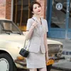 Calças femininas de duas peças 2023 terno xadrez negócios estilo coreano elegante e capaz de transmissão anfitrião formal wear salão de beleza workwear