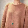 Vintage Kolye Kolye Bakır Ana İnci Kabuk Büyük Dört Yaprak Yonca Çiçek Uzun Zincir Sweater Kolye Kutu Partisi Hediye Kadınlar İçin