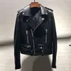 Vestes de moto rue femmes veste en cuir de peau de mouton véritable noir en cuir véritable fermeture éclair manteaux à col en v