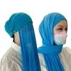 Etnische kleding Gele Instant Hijaabs Damesmuts met chiffon sjaalknopen Gemakkelijk te dragen Maskers Hoed