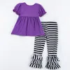 Familjsmatchande kläder Girlymax Halloween Fall Baby Girls Sibling Boutique Clothes Stripe Cotton Witch Brodery Dress Ruffles Pants Set 230826