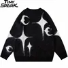 Męskie swetry męskie sweter streetwear gwiazda księżyca graficzny graficzny sweter Hip Hop pullover bawełny harajuku sweter miękki y2k czarny szary 230827