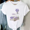 Women's T-skjortor Kort ärm Summer Sweet and Cute Flower Print Casual T-shirt Top Basic Fashion Cartoon Mönster Kläder T-Shi