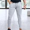 Pantalones para hombres Hombres Negocios Raya Raya Impresión Lápiz Slim Fit Cintura ajustable Tela transpirable para citas