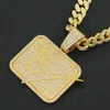 Hip Hop Men Rapper Diamond Pendant Necklace Shiny Cut Da Tick Square Pendant Micro-Inset Zircon Jewelry Night Club Accessory Sweater Collone Cuban Chain 1797