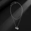 Pendant Necklaces Vintage Antique Silver Color Coin Necklace For Men Women Hip Hop Street Jewelry Double Layer Chain