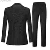 Men's Suits 2 Pieces Vintage Double Breasted Suit Black Red Stripe Terno Slim Fit Large Lapels Wedding Groom Tuxedo Tailcoat Men Q230828