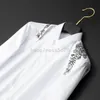 Men Clothing Ribbon Embroidery Shirt Men Long Sleeve Casual Business Dress Shirts Streetwear Show Social Party