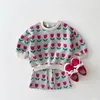 衣類セット2023秋の幼児の女の女の子セットガールズ編みセータートップスフレアパンツ2ピース編み物の子供服服230828
