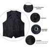 Men's Vests Men Black Paisley Vest Necktie Bowtie Pocket Square Cufflinks Dress Set Classic 5 PCS Business Waistcoat for Man 230828